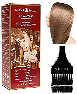 Surya Brasil All Natural HENNA Hair Color CREAM Plant Extracts, Semi-Permanent for Grey Coverage (with Brush) Brazil (ASH BLONDE)
