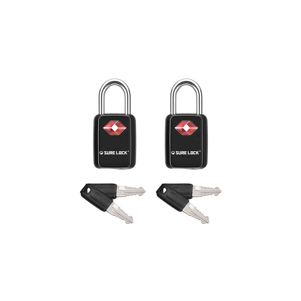 SURE LOCK TSA Approved Luggage Locks – Keyed Alike 2 Pack, Compact Zinc Alloy Travel Padlocks with Steel Shackle for Suitcase & Gym Locker