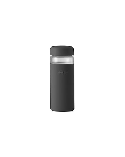 W&P Porter Glass Wide Mouth Bottle w/ Protective Silicone Sleeve | Charcoal 16 Ounces | On-the-Go | Reusable Bottle | Portable and Lightweight