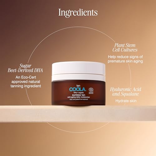 COOLA Organic Sunless Self Tanner Face Moisturizer, Dermatologist Tested Anti-Aging Skin Care, Vegan and Gluten Free, 1.5 Fl Oz