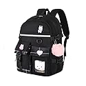 Teenage girls Backpacks15.6 Inch Cute School Bag Elementary Middle High School College Backpack Girls School Large Capacity Waterproof Backpacks, Cute Black Fashion Backpacks Travel Backpack(Black)…