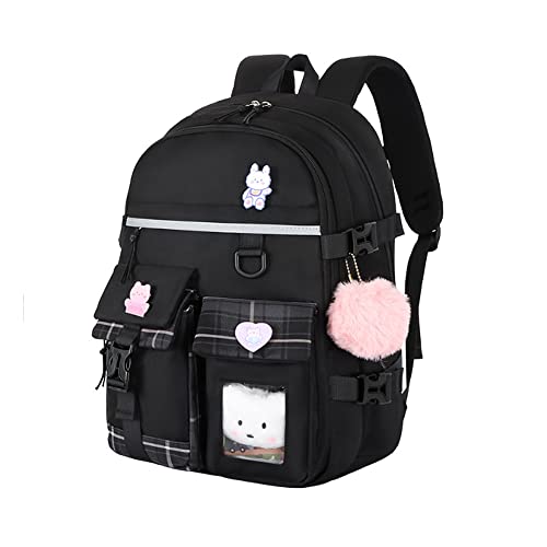 Teenage girls Backpacks15.6 Inch Cute School Bag Elementary Middle High School College Backpack Girls School Large Capacity Waterproof Backpacks, Cute Black Fashion Backpacks Travel Backpack(Black)…
