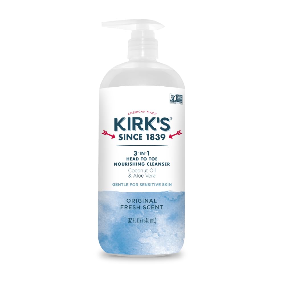 Kirk's 3-in-1 Head to Toe Nourishing Liquid Cleanser- for Men, Women & Children - Premium Coconut Oil & Aloe Vera- Non GMO & Vegan -Original Fresh