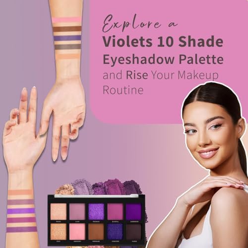 Profusion Cosmetics Violets 10 Shade Eyeshadow Palette - Highly Pigmented, Multi-Finish Formula, Blendable and Long-Wearing Shadows for Stunning Eye…