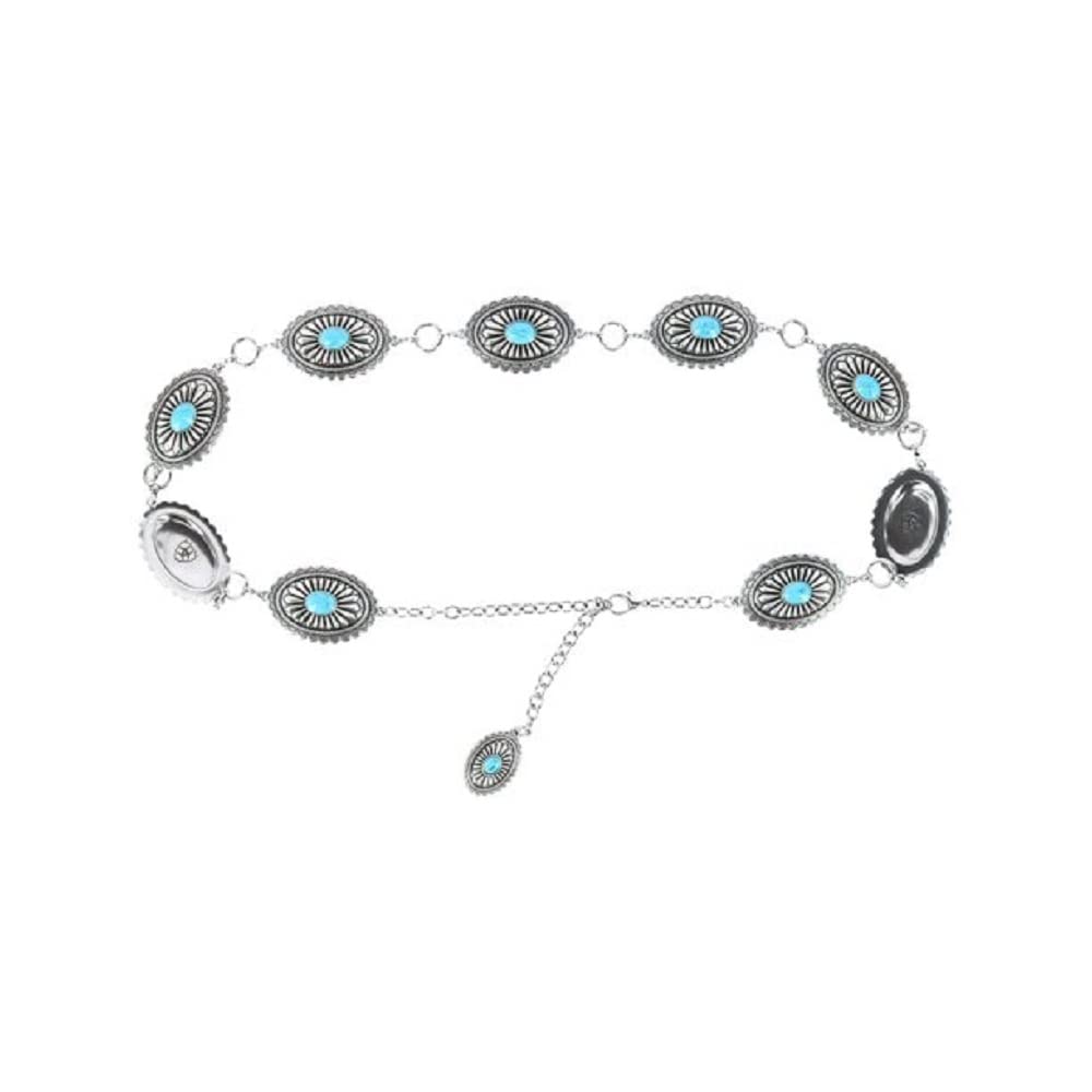 ARIAT Women's Center Stone Concho Lobster Claw Clasp Belt, Silver/Turq, X-Large