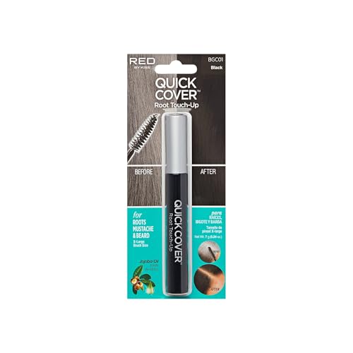 RED by KISS Quick Cover Root Touch Up Rescue (Black), Mascara Natural Water-Resistant Temporary Gray Concealer Cover Up Brush for Hair Mustache