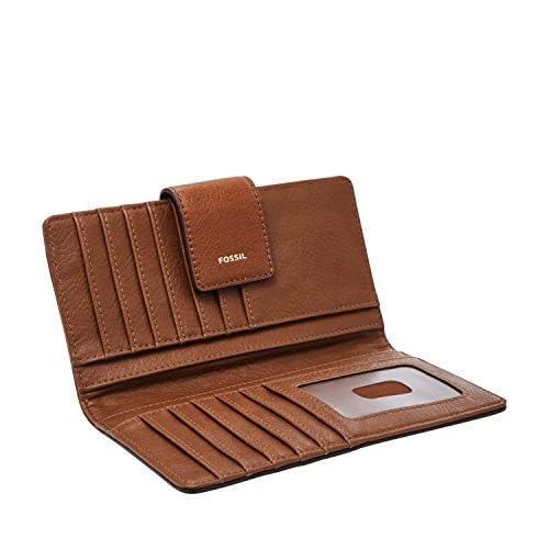 Fossil Women's Logan Leather Wallet RFID Blocking Tab Clutch, Brown (Model: SL7830200)