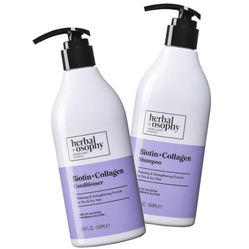 Herbalosophy Biotin & Collagen Shampoo & Conditioner Set, Hair Growth Thickening, Repair Dry, Damaged Hair Set, Infused with Vitamin B7 & Argan Oil