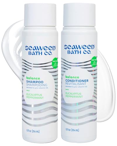 Seaweed Bath Co. Balance Shampoo and Conditioner Set - Eucalyptus Peppermint - Nourishing Hair Care with Vitamin E, Argan Oil, Coconut Oil