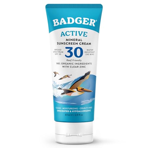 Badger Mineral Sunscreen Cream SPF 30, Zinc Oxide Sun Care, 98% Organic, Reef Safe, Water Resistant, Unscented Face and Body Sunscreen Travel Size Beauty and Personal Care Badger Default Title
