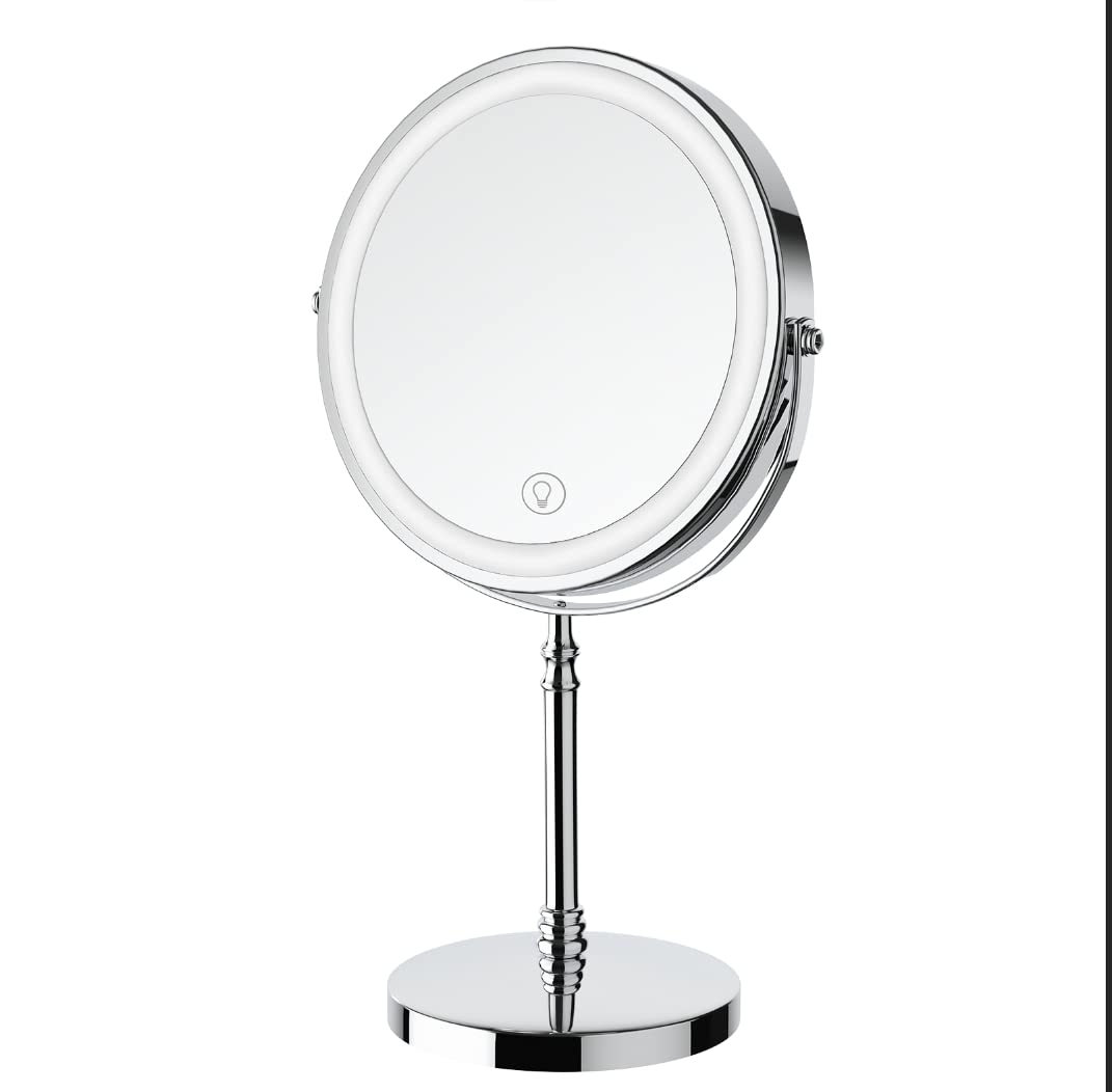 Lighted Makeup Mirror – 3000mAh Rechargeable 1x/10x Magnifying Vanity Mirror with 3 Colors, Adjustable Brightness, 360° Rotation