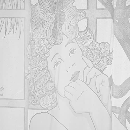 Shower Curtain Floral Design, 12 Hooks, Vinyl Lace Textured, Clear, 72x72 Inches