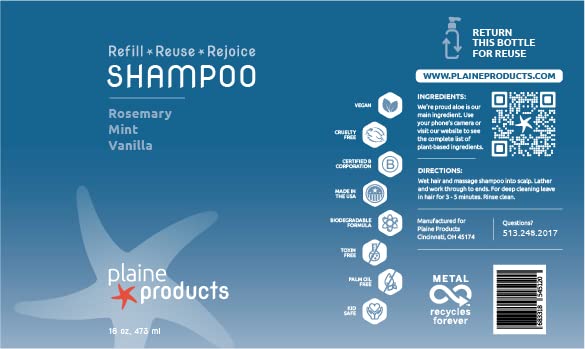 Eco-Friendly Shampoo - Rosemary, Mint, Vanilla - Sulfate Free, 16oz (Refillable Bottle with pump)