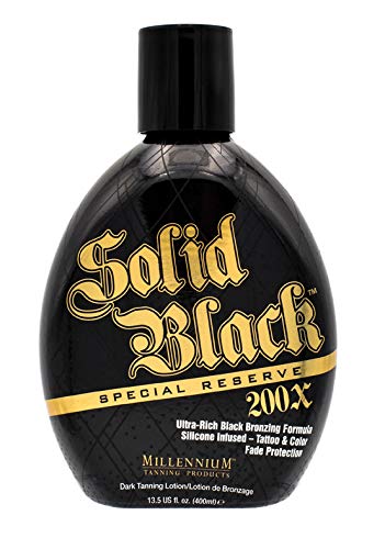 Millennium Solid Black Special Reserve 200X Tanning Lotion - Indoor/Outdoor Use with Advanced Silicone Bronzer, Tattoo Protection - Tanning Lotion