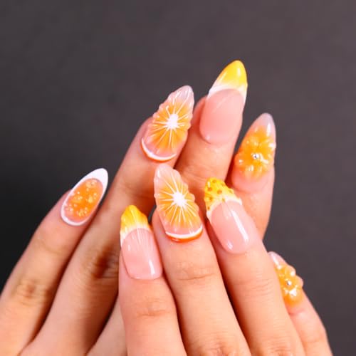 MAGLFELL Press on Nails Medium Length Almond Fake Nails, 3D Shell Nails Design,10 Pcs Reusable ABS Material Finger Painting Nail Tip Salon Artificial Beauty and Personal Care MAGLFELL Default Title