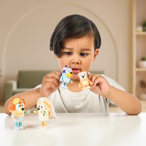 Bluey Figure 4-Pack Wedding Time, Re-Enact Uncle Rad and Frisky's Wedding Day and Bingo Flower Girl Figures