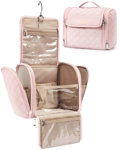 BAGSMART Makeup Bag for Women with Hanging Hook, Large Portable Capacity Water-resistant Organizer Travel Case for Toiletries and Cosmetics, Pink Beauty and Personal Care BAGSMART Default Title