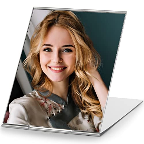 MIRRORNOVA Portable Folding Mirror, Ultra-Slim Makeup Tabletop Mirror for Travel with Aluminum Shell, Large Size 7"
