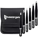 Tweezer Guru Eyebrow Tweezer Set for Women & Men - Professional Slant and Pointed Tweezers Set with Case - Precision Tweezers Kit for Facial Hair
