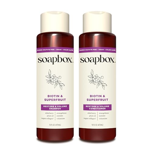 Soapbox Biotin & Super Fruit Shampoo & Conditioner Set, Leaves Hair Volumized & Strengthened - Clean Ingredients Free of Harsh Chemicals, Sulfates