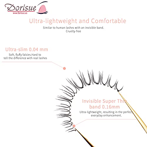 Dorisue Natural Volume False Eyelashes - Ultra Light Clear Band Lashes for Office Daily Wear, 4-10mm, 4 Pairs (E3)