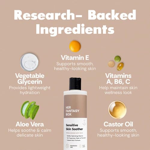 Her Fantasy Box | Sensitive Skin Soother Gentle Body Wash - Fragrance-Free Probiotic Cleanser with Chamomile, pH Balanced, Vegan & Cruelty Free, 8 oz Beauty & Personal Care Her Fantasy Box