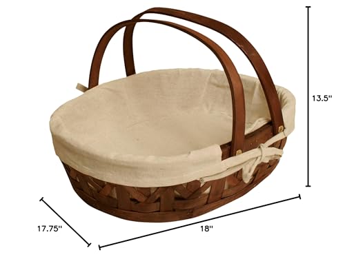 wald imports 12" Stained Woodchip w/Cloth Liner Basket, Brown
