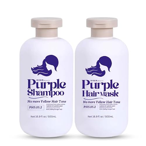 GiQir Beauty Purple Shampoo and Hair Mask Set, No More Yellow Hair Tone, Anti-Fading, 16.9 fl oz, 500mL, PH5.05.2