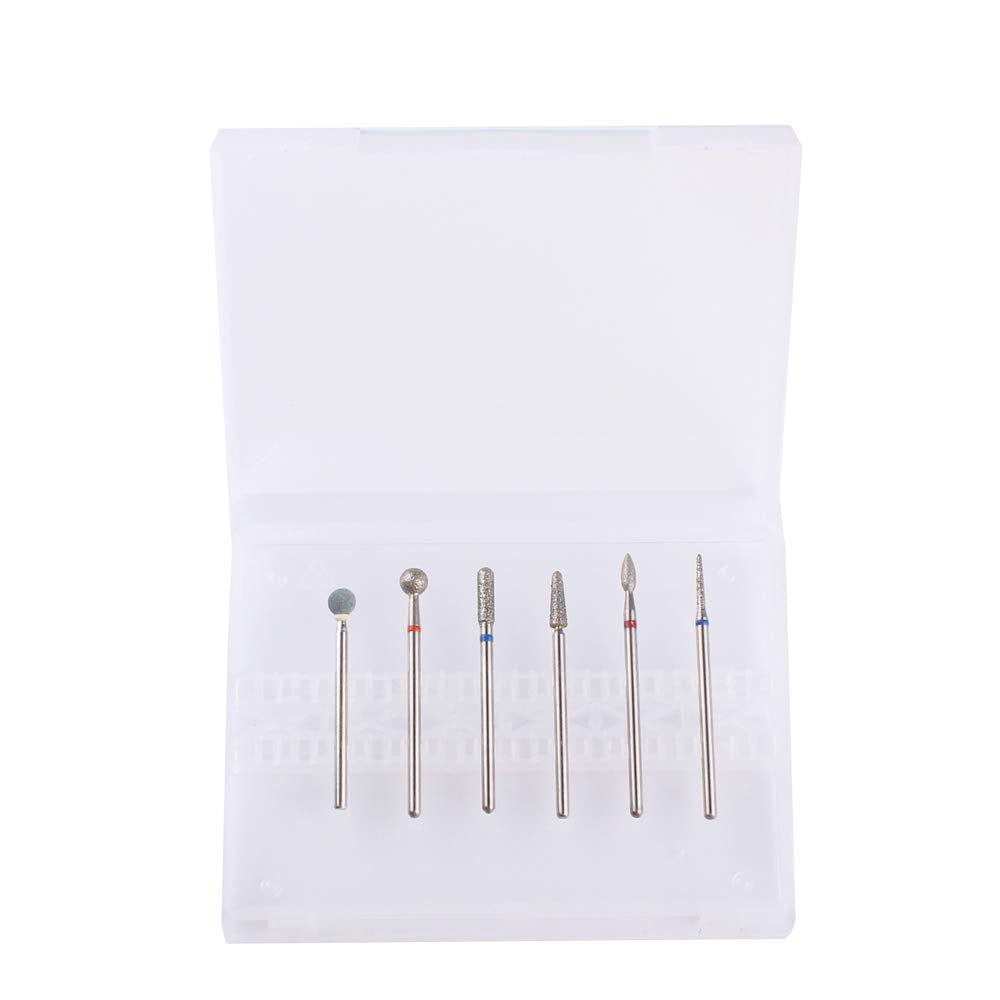 MZCMSL Russian Cuticle Drill Bit Set with Case,6pcs Cuticle Remover Bits (Needle,Ball,Flame,Cylinder,Tapered),Diamond Nail Bit Stone Bit