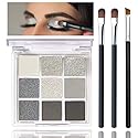 Black Smoky Eyeshadow Palette - Silver Shimmer, Grey, Gold, Brown - 9 Colors - Glitter & Matte Finish - Long Lasting, Waterproof - Pearl Eye Shadow