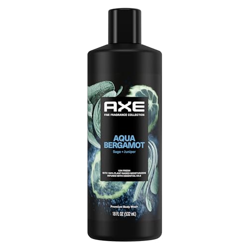 AXE Fine Fragrance Collection Body Wash For Men Aqua Bergamot 12h Refreshing Scent Shower Gel Infused with Bergamot, Sage, and Juniper Essential Oils