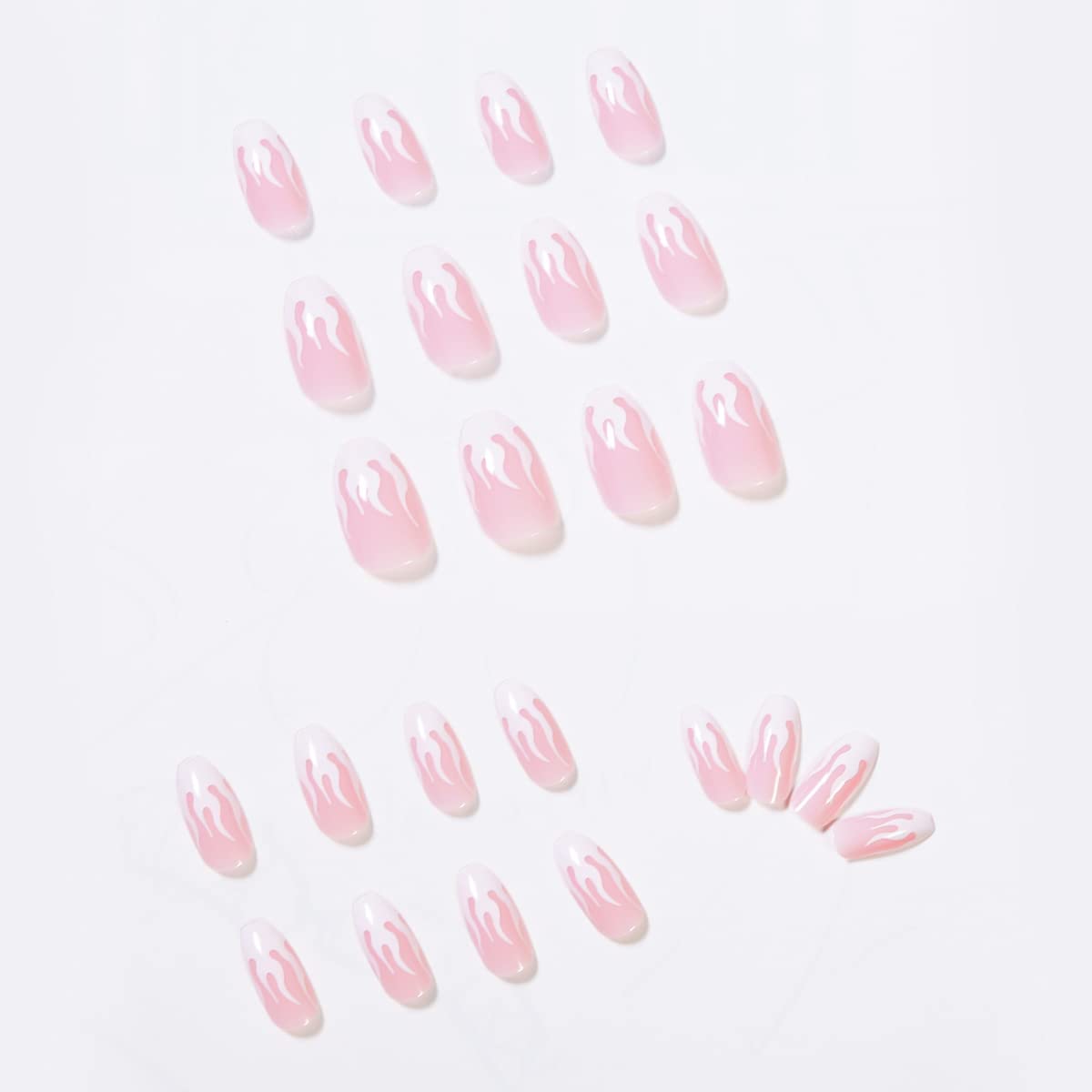 BABALAL 24Pcs Medium Coffin Fake Nails Pink White Flame False Nails Glossy Ballerina Press on Nails for Women and Girls