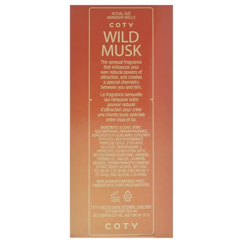 Coty Classics Wild Musk Eau de Cologne Spray | Vegan Formula Perfume | Warm Spicy Floral Scent with Amber, Jasmine, and Rose | 1.5 fl oz (Pack of 1)