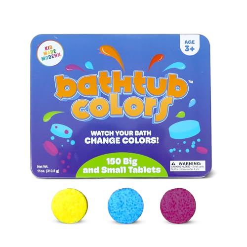 Kid Made Modern Bath Color Tablets for Kids - 150 Counts Non Toxic Bath Drops for Toddlers - Blue, Yellow, Pink, and Purple Bathtub Color Fizzies…