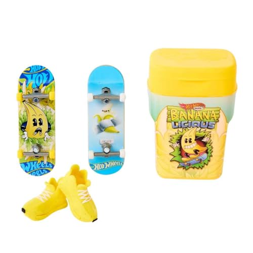 Hot Wheels Skate Banana Licious Flavor Container with 2 Fingerboards and 1 Pair of Removable Skate Shoes