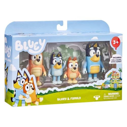 Bluey Family 4-Pack Figures – Bluey, Bingo, Mum & Dad, Poseable Collectible Toys for Kids, Cake Toppers, Gift for Toddlers Ages 3+