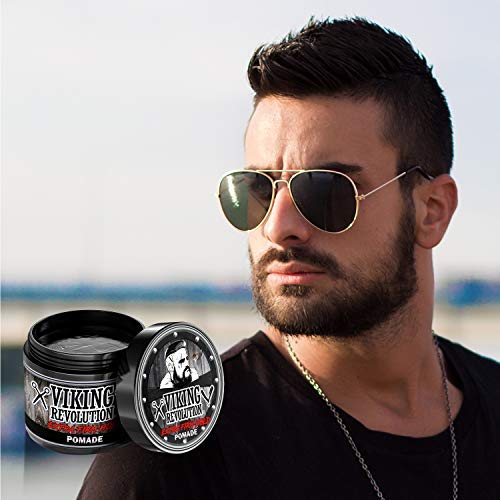 Viking Revolution Extreme Hold Pomade for Men - Style & Finish Your Hair - Extra Firm,Strong Hold & High Shine for Men’s Styling Support - Water Based