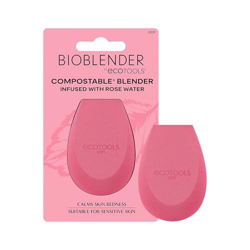 EcoTools Rose Water Bioblender, Compostable Makeup Blending Sponge, For Liquid & Cream Foundation, Base Coverage, Anti-inflammatory Ingredients, Pink