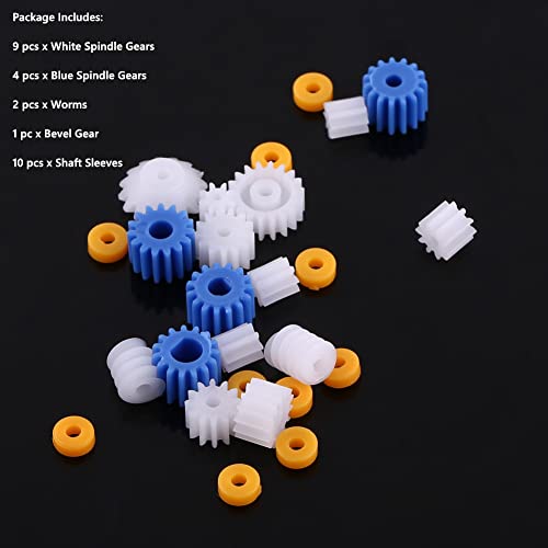 Walfront 26pcs Plastic Spindle Gear Set – Assorted Shaft Gears for DIY Robot, Car & Aircraft Models (2mm–4mm, White/Blue)
