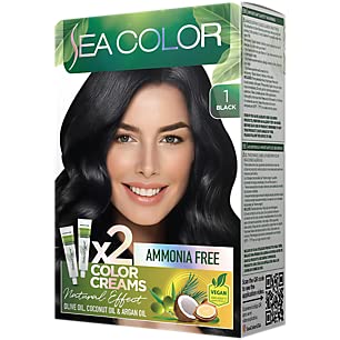 Natural Effect Hair Dye Kit - Permanent Color & Ammonia Free - Black (1 Kit)