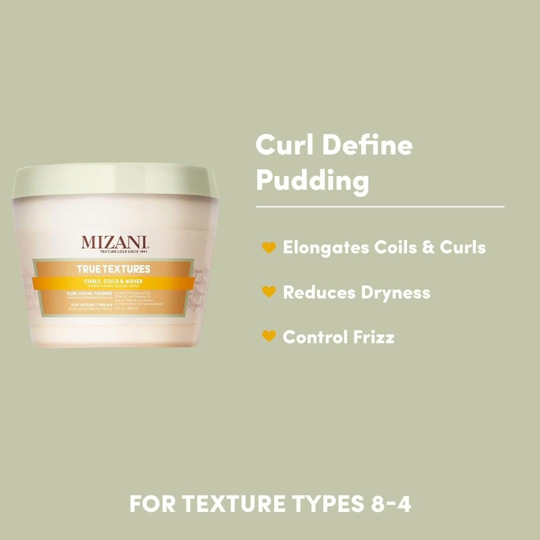 Mizani True Textures Curl Define Pudding - Leave In Styler with Coconut Oil & Olive Oil, Moisturizes Curls, Lightweight, Anti Frizz, Sulfate-Free