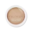 FLOWER BEAUTY Light Illusion Perfecting Powder Pressed Powder Face Makeup Buildable Medium Coverage with Blurring Pigments Includes Mirror Sponge