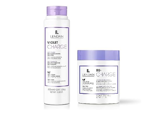 Lendan Anti-Yellow Kit with Violet Pigments, Violet Charge Shampoo 300ml + Re-Charge Mask 500ml