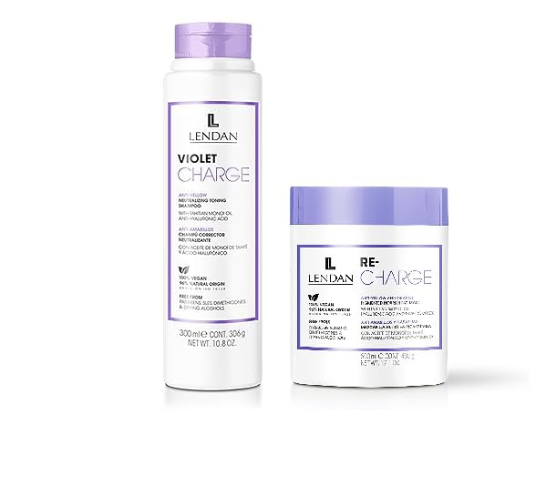 Lendan Anti-Yellow Kit with Violet Pigments, Violet Charge Shampoo 300ml + Re-Charge Mask 500ml
