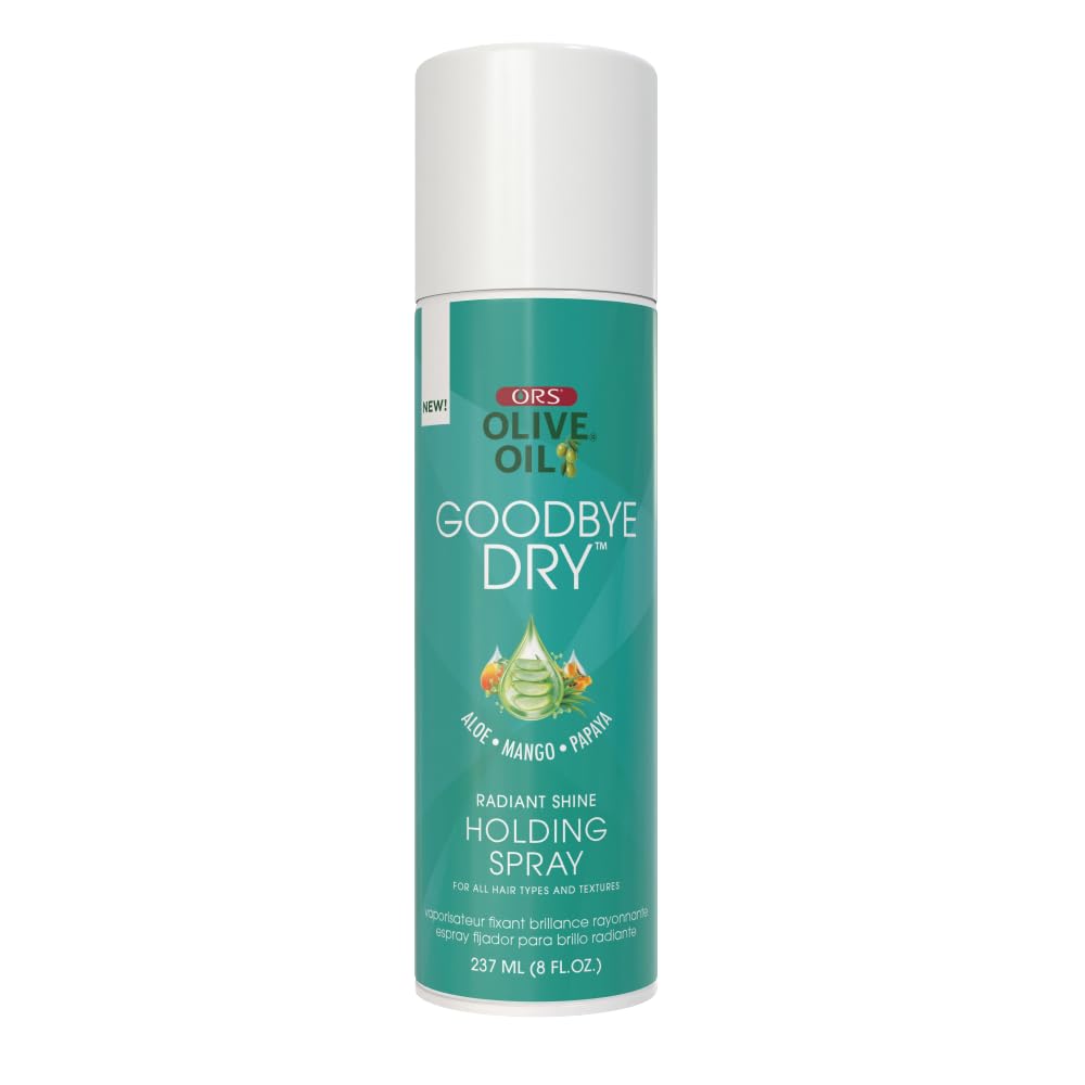 ORS Olive Oil Goodbye Dry Radiant Shine Holding Spray with Aloe, Mango & Papaya, Hydration & Nourishing for all Hair Types and Textures 8 Ounces