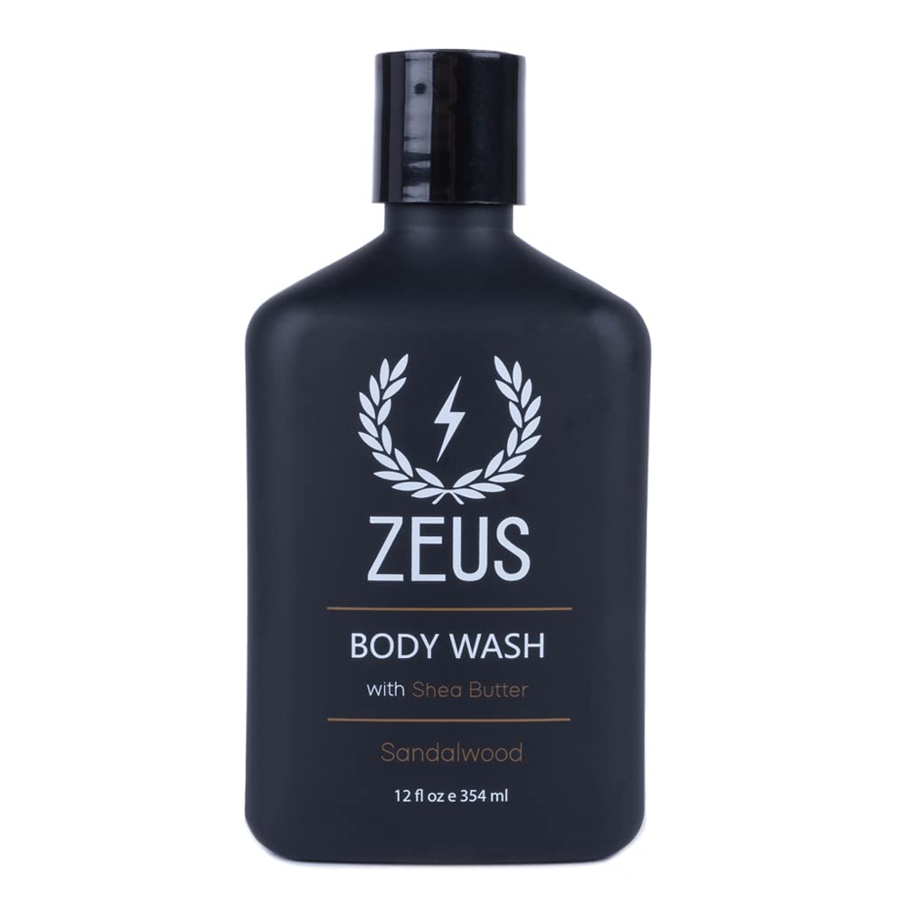 ZEUS Men's Natural Body Wash, Hydrating Shower Gel with Sandalwood Oil, Aloe Vera, Shea Butter & Invigorating Essential Oils for Skin Revitalization