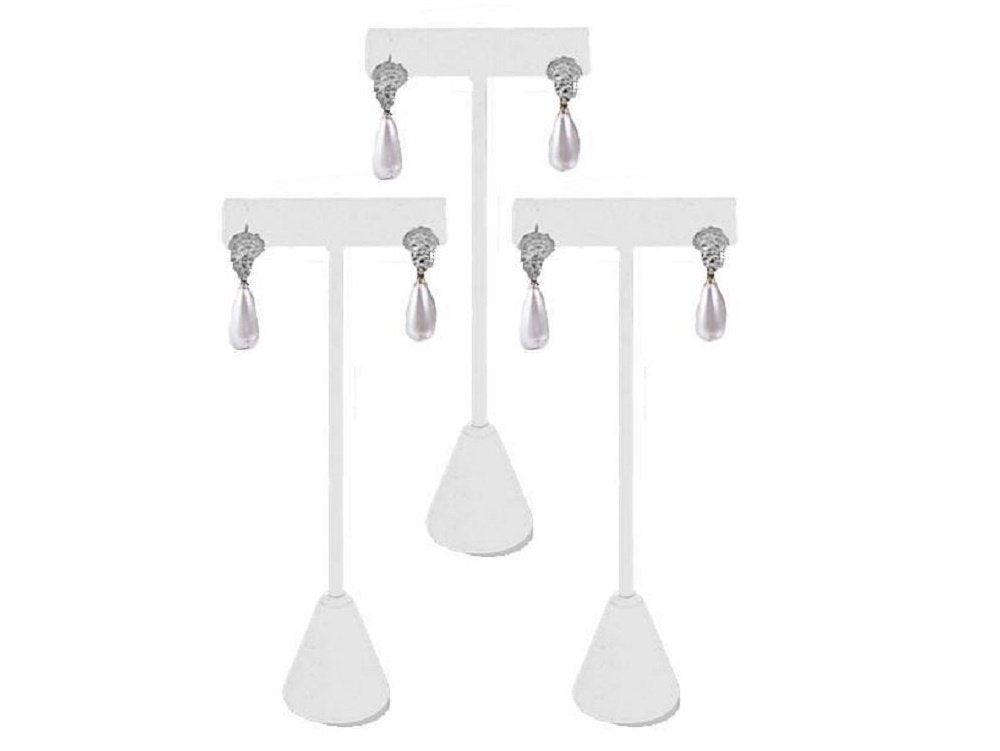 N'ice Packaging - 3 Qty White Leatherette 5.75" High Free-Standing Earring T-Stand Display, T Shape Holder for Tradeshow, Home Business, Promotion…