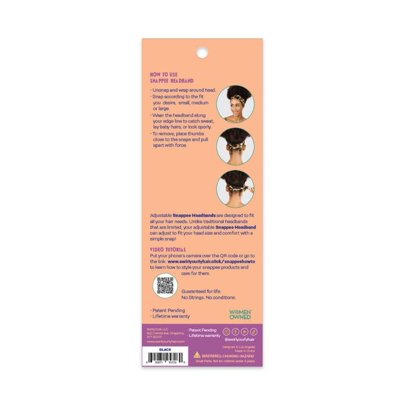 SWIRLYCURLY Women’s Fashion Headband for Thick, Natural, Curly Hair | No-Slip, 3-Snap, Adjustable, Washable, Turban Headwrap (1 Pack, Black Velvet)