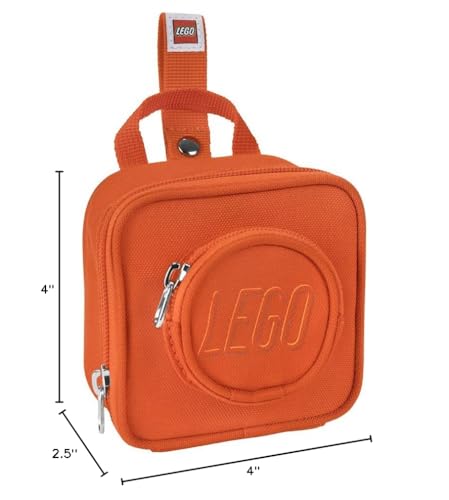 LEGO Kids Brick Mini Backpack Accessory Pouch with Novelty Backstraps, Snaps to Belt or Full-Size Backpack, Holds Small Items like Keys & Headphones, Orange