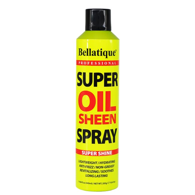 BELLATIQUE Super Oil Sheen Spray (14.88 oz) - Super Shine. Lightweight, Hydrating, Anti-Frizz, Non-Greasy, Revitalizing, Soothes, Long Lasting, Deep